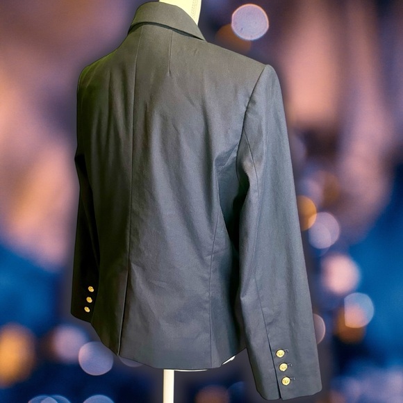 Frame Denim Navy Blue ‘Shrunken Linen-Blend Double-Breasted Blazer’ Size 6 - Picture 13 of 16